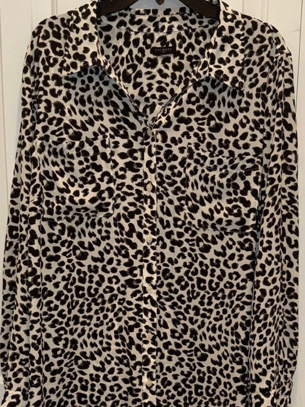 Talbots Black and White Leopard Print Button-Down Shirt
